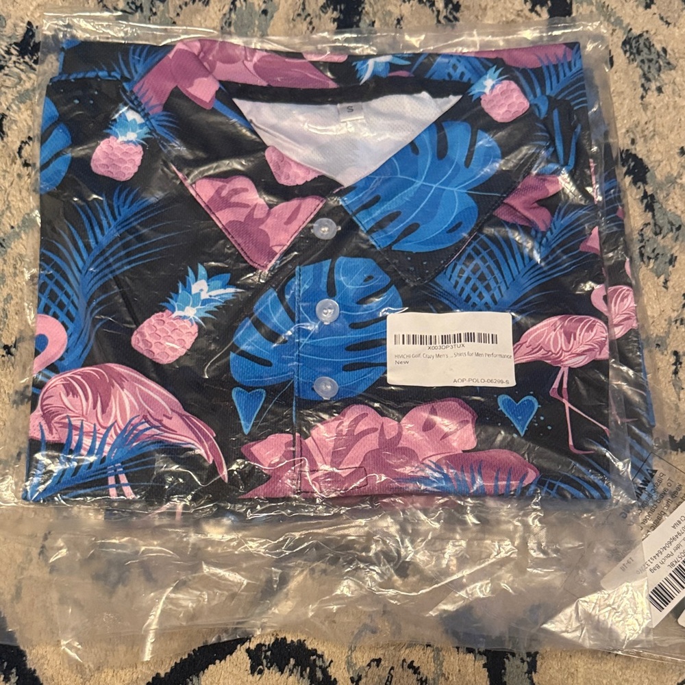 Tropical Print Casual Button Down Shirt - Black, Blue, Pink